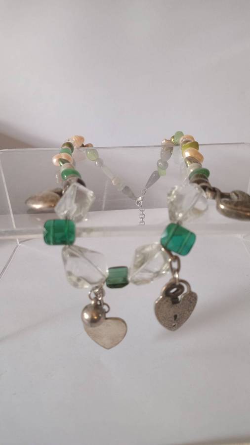 Beautiful Unique Fresh Water Pearl Necklace with Glass Beads in-between plus charms