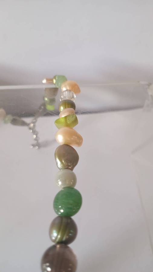 Beautiful Unique Fresh Water Pearl Necklace with Glass Beads in-between plus charms