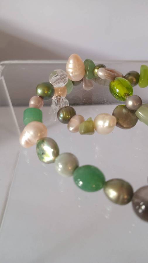 Beautiful Unique Fresh Water Pearl Necklace with Glass Beads in-between plus charms