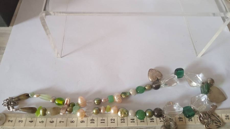 Beautiful Unique Fresh Water Pearl Necklace with Glass Beads in-between plus charms