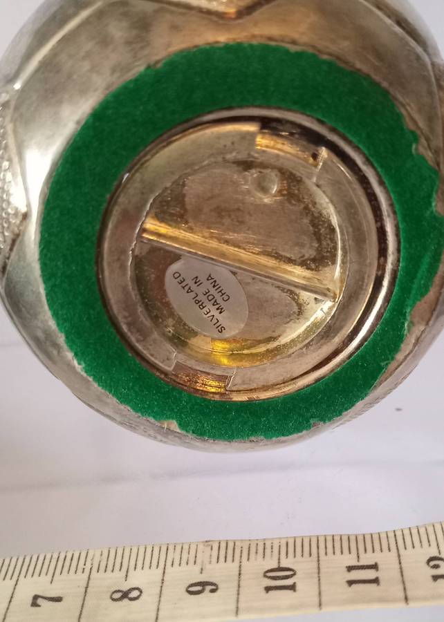 VINTAGE SILVER PLATED ENGLISH FOOTBALL BANK(MONEY BOX)with its original box