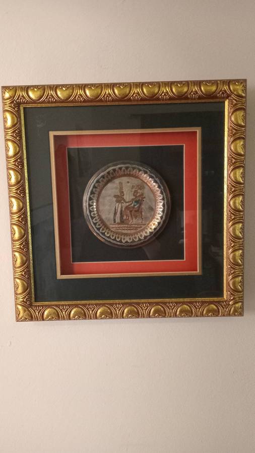 Egyptian Art Handpainted Copper Plate Framed in a Golden Frame 30 cm x 30 cm