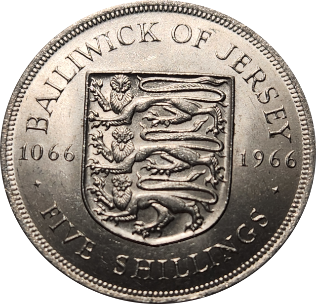 5 (FIVE) SHILLINGS - ISLE (Bailiwick) of JERSEY - 1966 in UNC - AWESOME Coin !