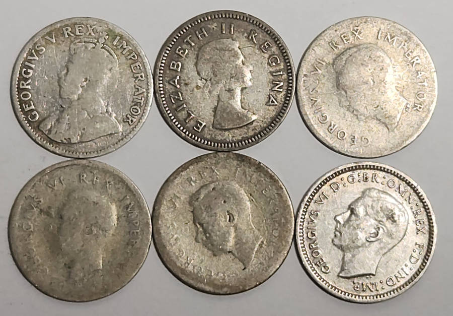 6 x  3 (Three) Pennies (SILVER 8.46g) includes 1932 3P !