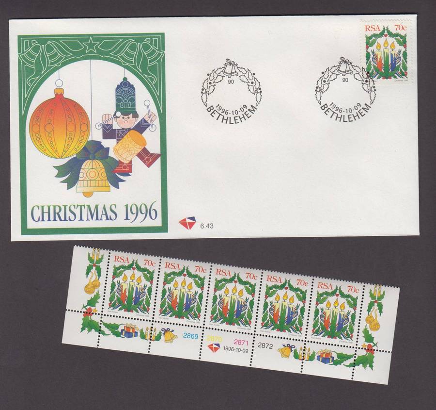 RSA - 1996 - Christmas - FDC6.43 + Control Strip MNH (SACC 975)
