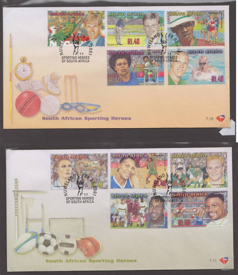 RSA - 2001 - Sporting Heroes - FDC 7.10 & 7.11 - SACC 1348-1357
