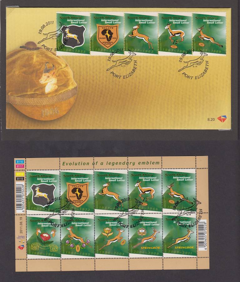 RSA - Evolution of Rugby FDC 8.20 + CTO Sheet MNH - SACC 2208