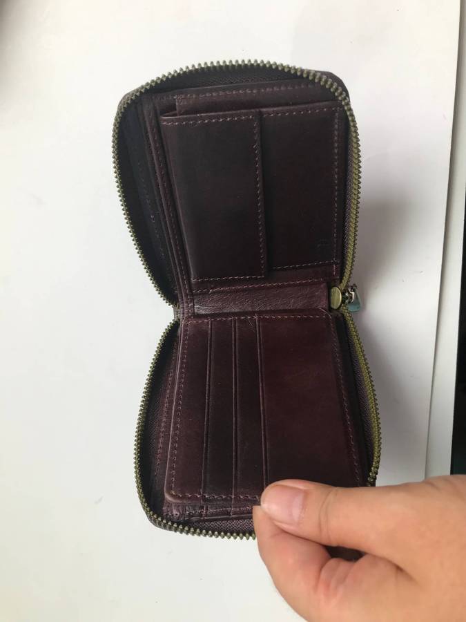 Men's Genuine Leather Zip Around Bifold Wallet+SD Memo Cardholder-Brown