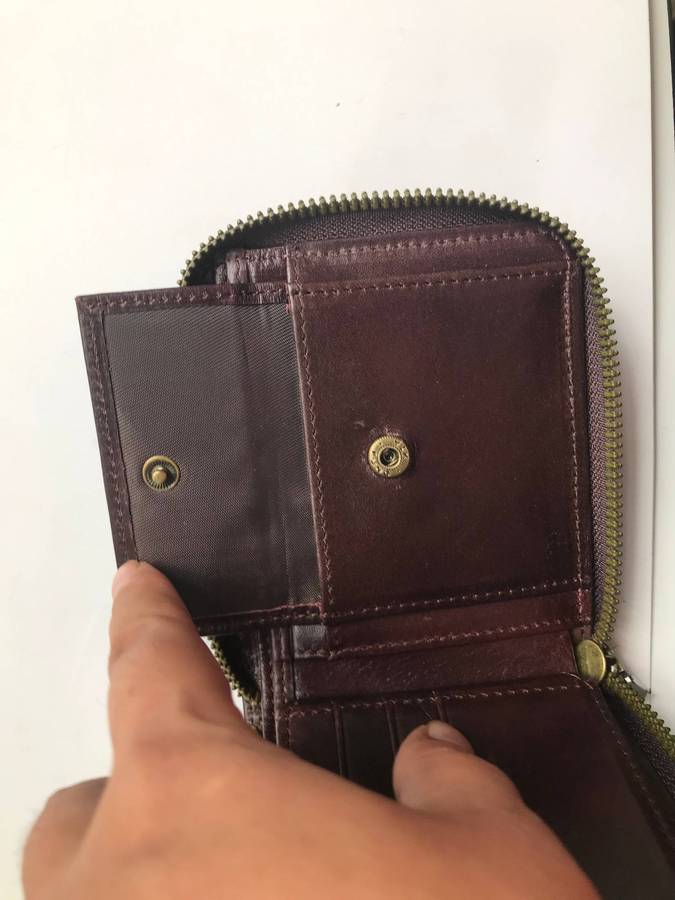 Men's Genuine Leather Zip Around Bifold Wallet+SD Memo Cardholder-Brown
