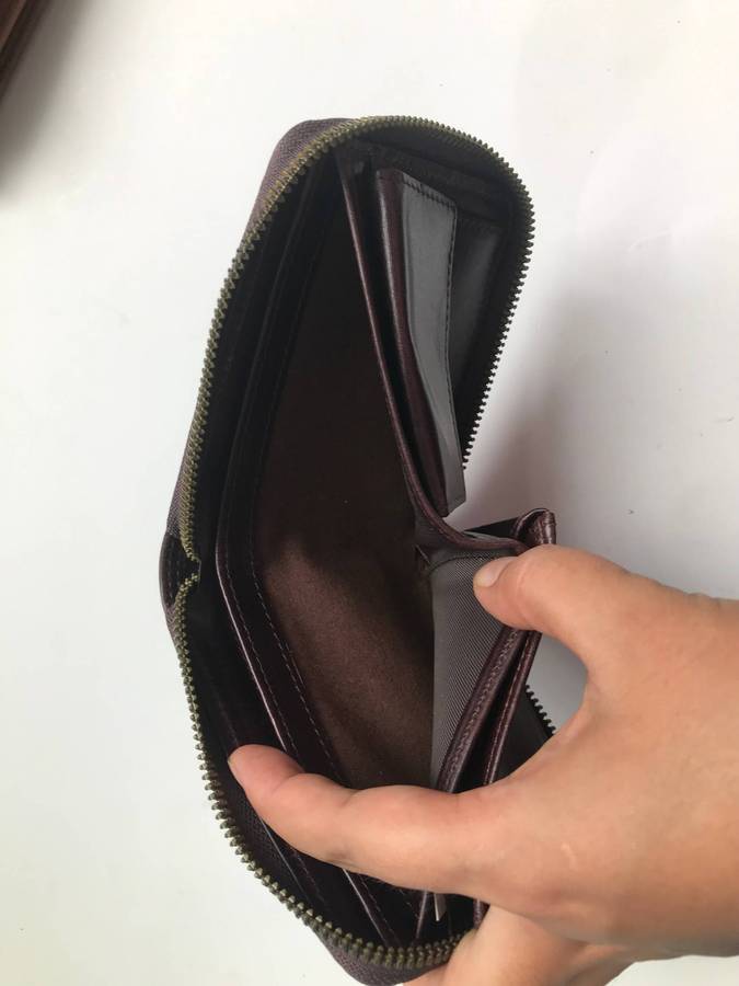 Men's Genuine Leather Zip Around Bifold Wallet+SD Memo Cardholder-Brown