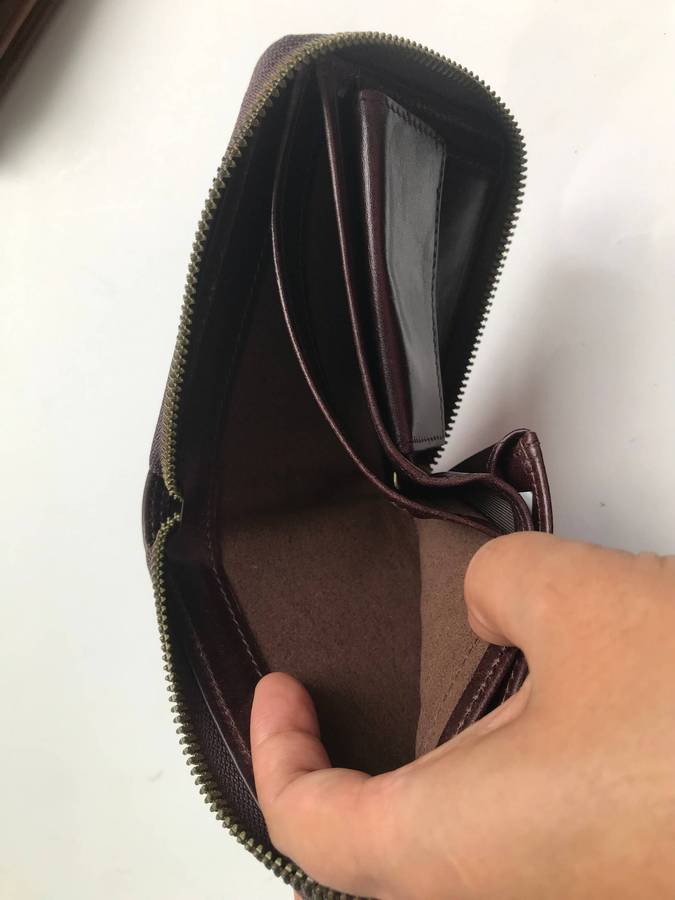 Men's Genuine Leather Zip Around Bifold Wallet+SD Memo Cardholder-Brown