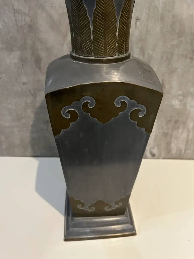 LARGE 47 cm pewter and brass vintage highly detailed vase solid vase !!!