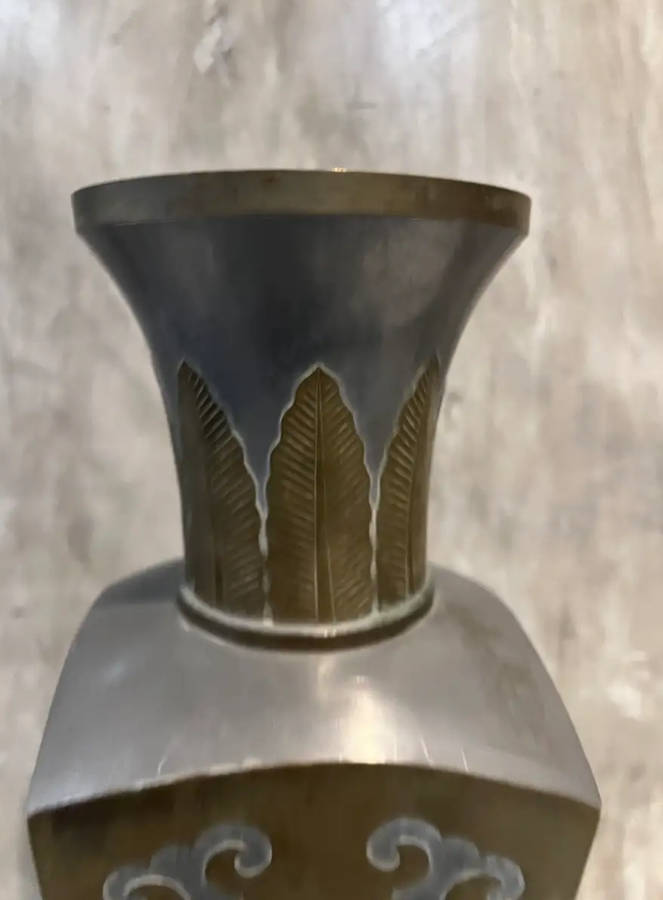 LARGE 47 cm pewter and brass vintage highly detailed vase solid vase !!!