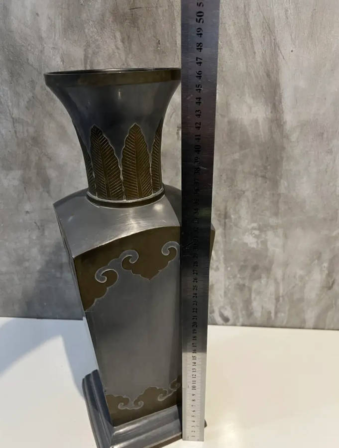 LARGE 47 cm pewter and brass vintage highly detailed vase solid vase !!!