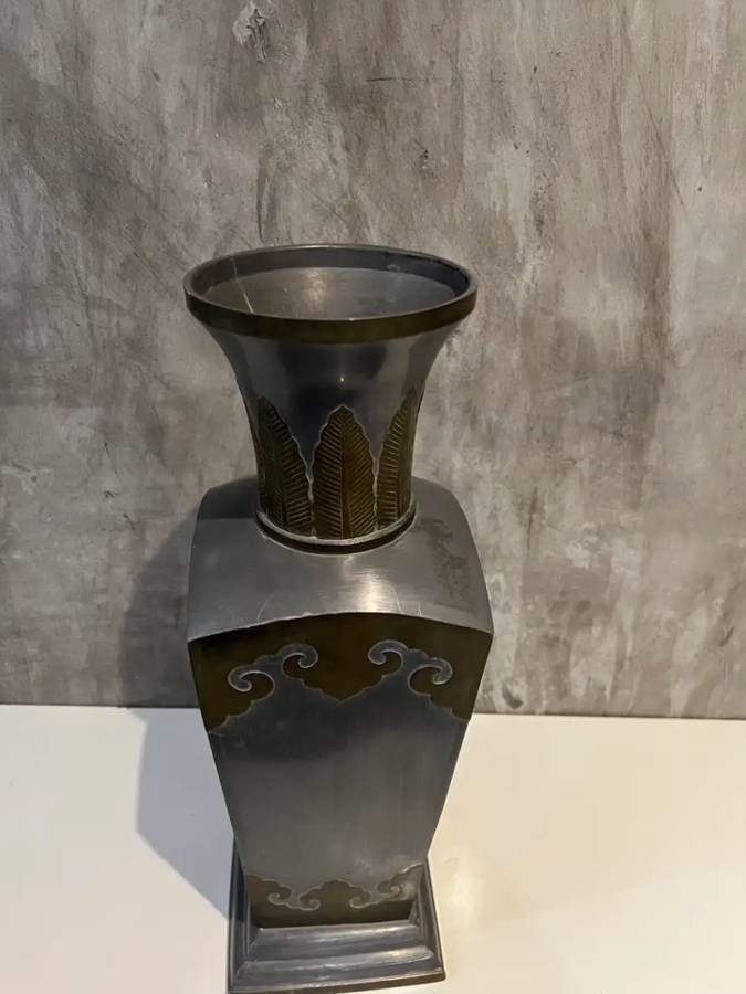 LARGE 47 cm pewter and brass vintage highly detailed vase solid vase !!!