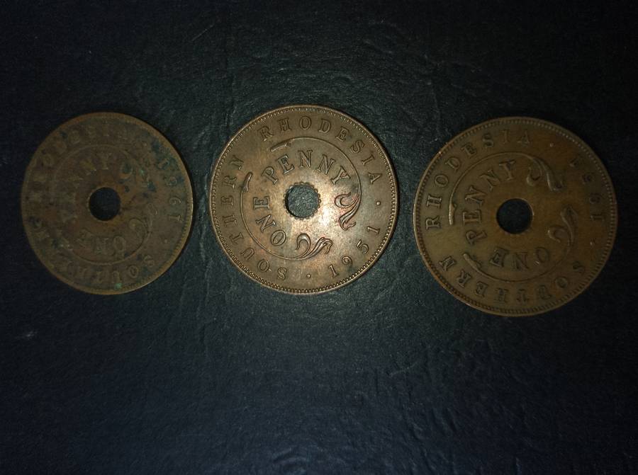 1951 x3 Southern Rhodesia 1 penny coins