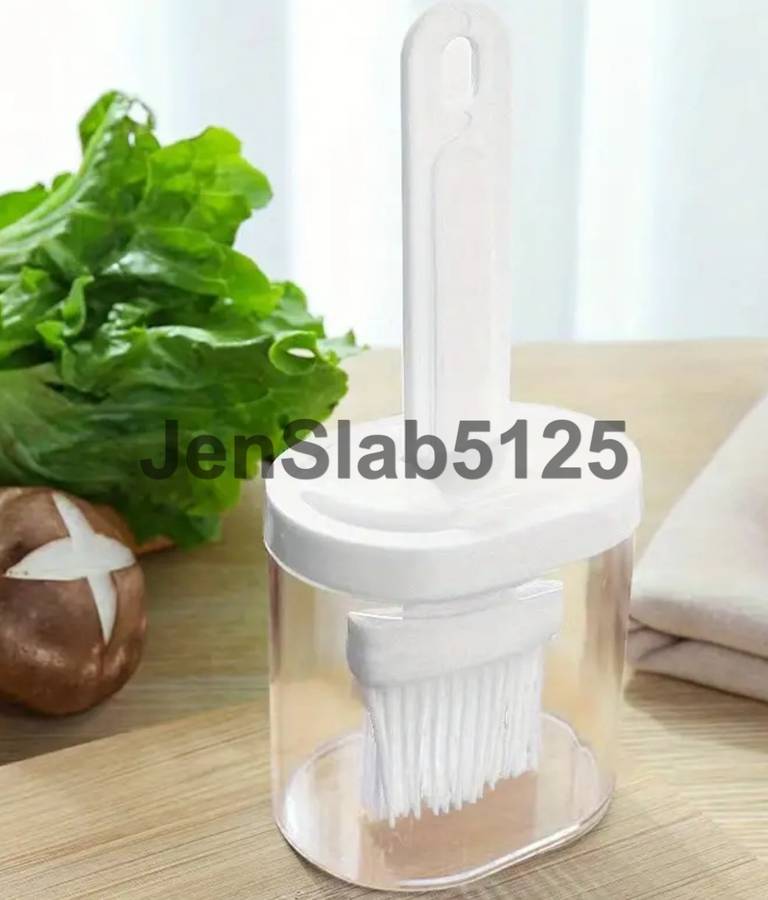 WHITE SILICONE AND PLASTIC OIL/BASTING BRUSH WITH CANISTER