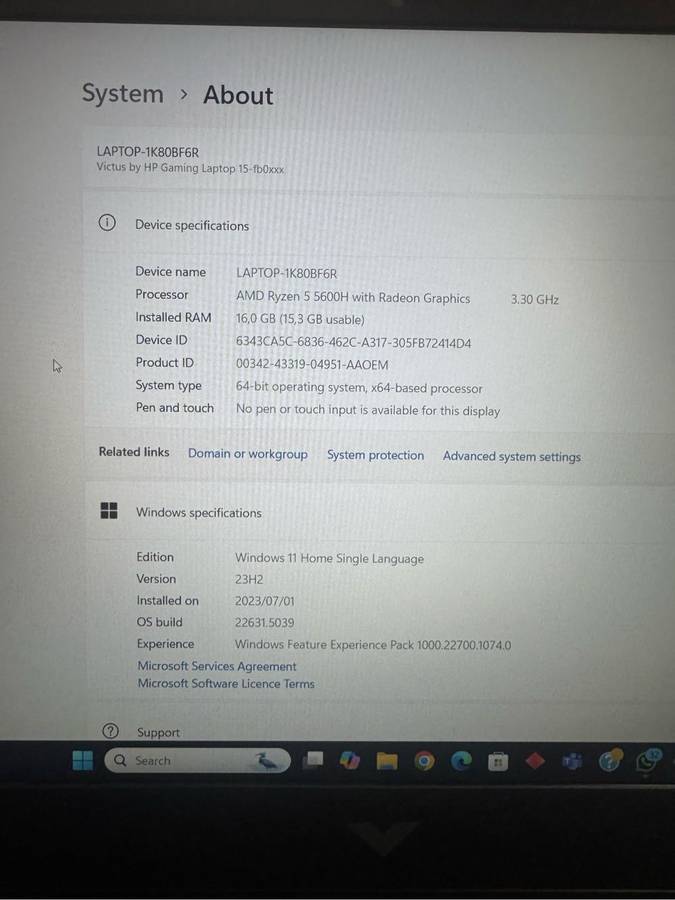 HP Invictus Gaming Laptop, 5 5600H, RX 6500M 4GB GDDR6 , 16GB DDR4 ,144Hz