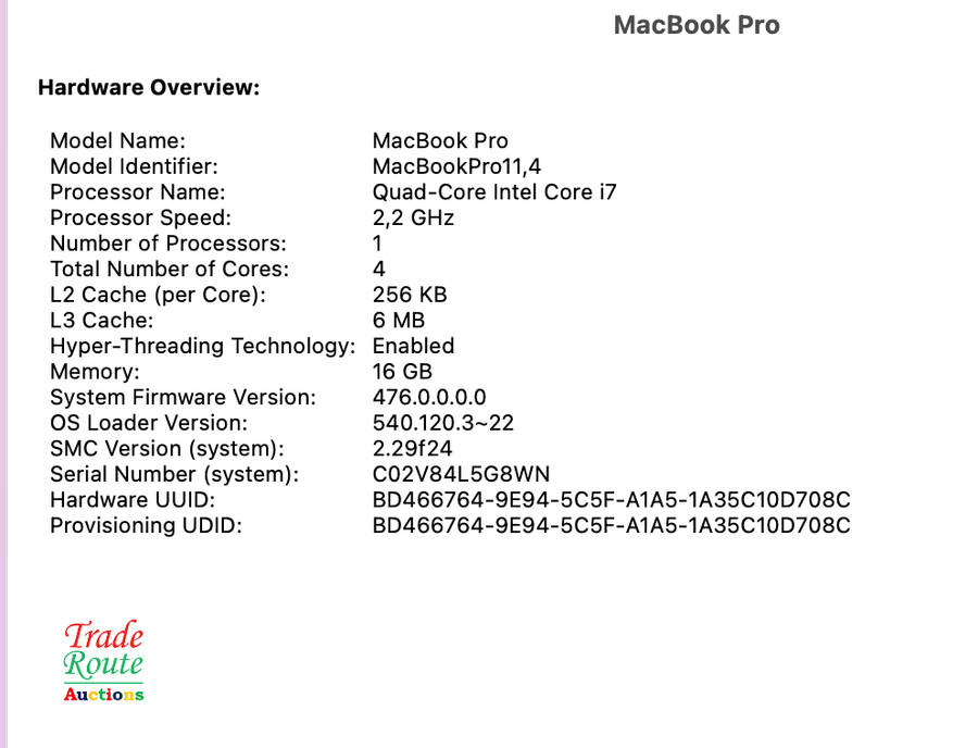 Apple MacBook Pro 15.4-inch  | Core i7 2.2GHz | 16GB RAM | 256GB SSD MID 2015 ** RETINA DISPLAY **