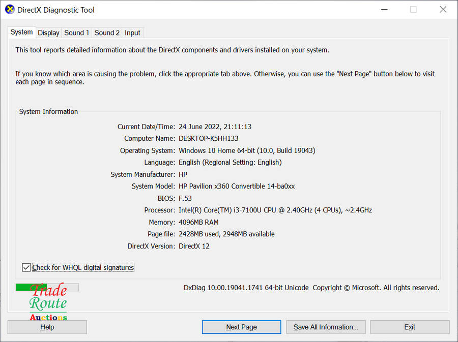 HP Pavilion x360 Convertible 14-ba0xx Laptop - Core i3 7100 2.4GHz 4GB RAM 128GB SSD -Cracked Screen
