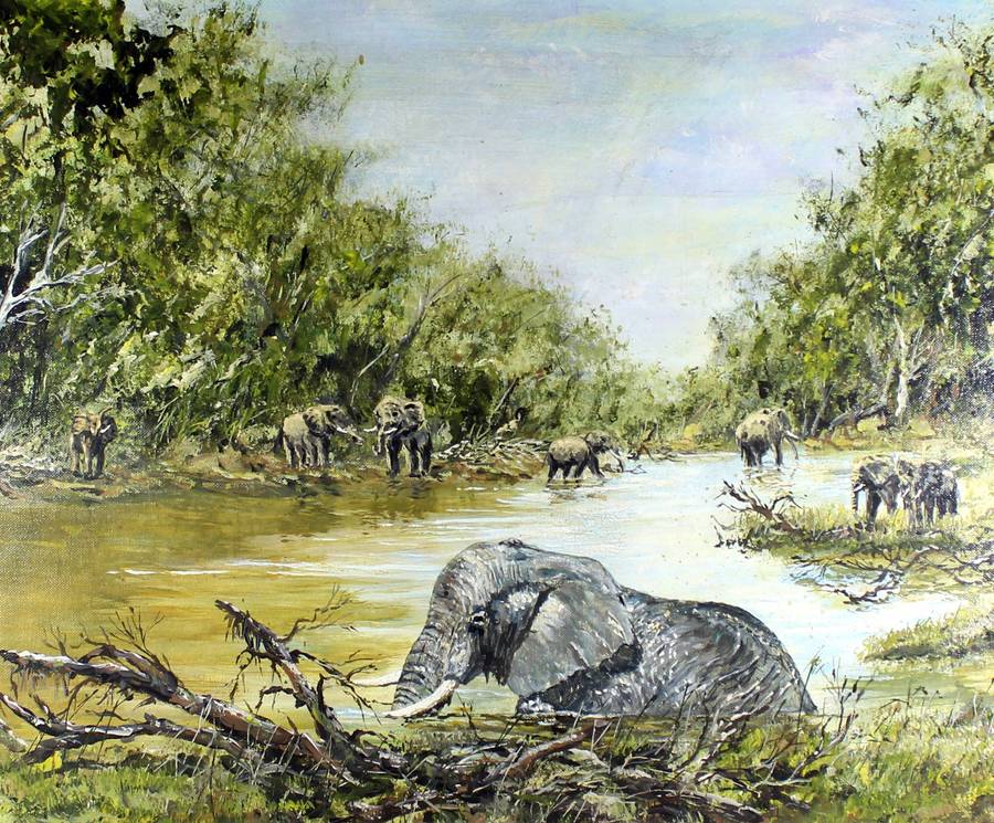Pieter Kalf - Elephants in the water