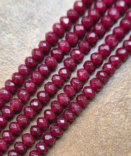 Clearance Sale **1 Strand (+/-4mm)  Natural  / Malaysia Jade / Dyed / Dark Red / Faceted Rondelle