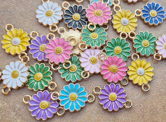 50pcs Mixed   / Enamel Flower / Gold Tone/ Alloy Links / Connectors / 18x12mm