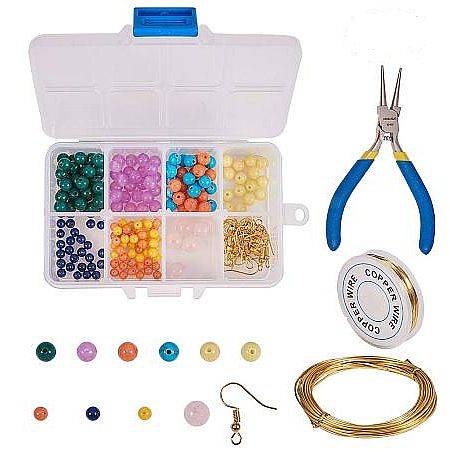 ***DIY*** 6 Pairs / Natural Gemstone  /Copper Wire Wrapped  Gold Tone / Alloy Findings/  Earring Kit