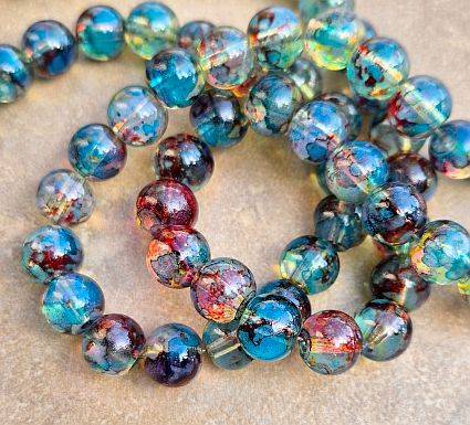 20Pc x 8mm  Blue / Red / Multi Color / Painted / Round  Glass  Beads