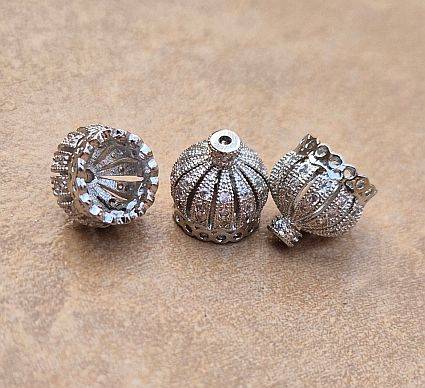 1 pc  Clear Cubic Zirconia  Micro Pave  / Brass / Antique Silver / Tassel Cap