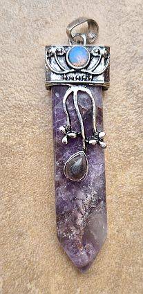 *Clearance Sale*1pc Natural / Amethyst / Gemstone Pointed  Pendant / Brass  Antique Silver