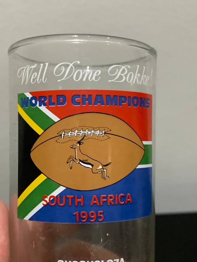 Promotional Glass - Rugby World Cup 1995 Winners - Bokke - From Mikes Kitchen