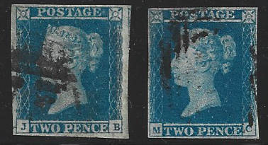 1841 Great Britain Q Vic 2d inperf Blue x 2 SG 13 and 14 CV GBP 185 (R4200)