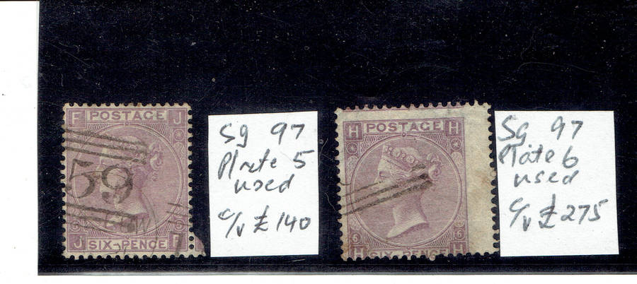 1867-80 England Q Vic 6d purple with hyphen Pl 5,pl 6 SG104 CV GBP 415 (10375) VERY RARE AND SCARCE