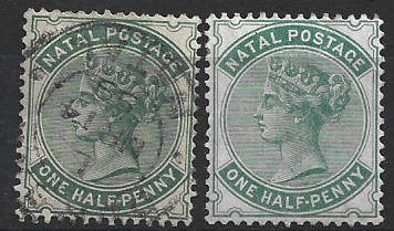 1880 /1882 NATAL 1/2d used and unused CC 93,94 CV R2400