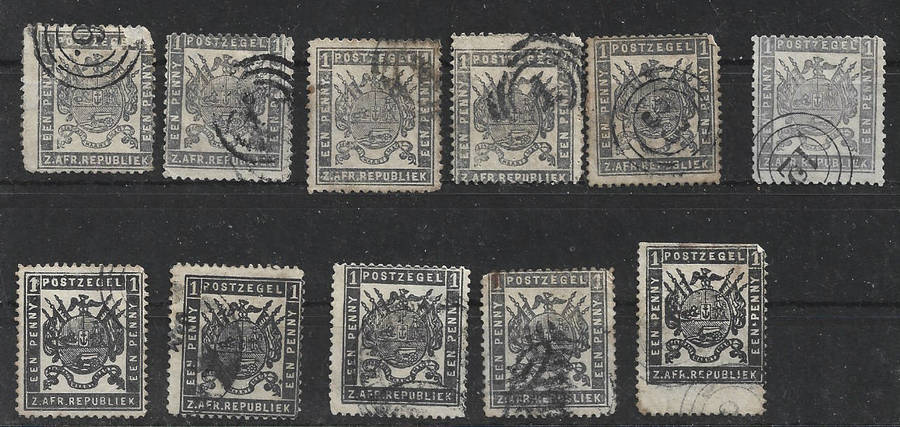 1883 TRANSVAAL grey x 6,Black x 5 used singles  CC174