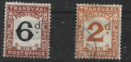 1907 TRANSVAAL Postage due 2d used and 6d unused  singles 3,5