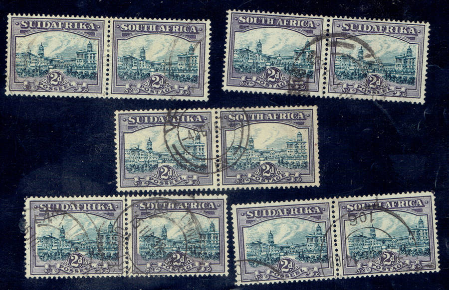 1931 UNION of S A 2d 5 used pairs 4 blue and violett 1 slate grey and lilac CC44 44c CV R420
