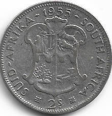 1955 UNION of S A 2 shillings 50% silver in EFgrade GOOD  NICE COIN