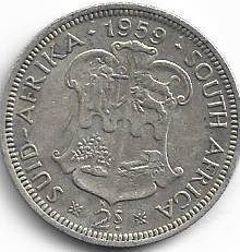 1959 UNION of S A 2 shillings 50% silver in VF+ grade