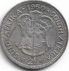 1960 UNION of S A  2 shillings 50% silver in EF grade