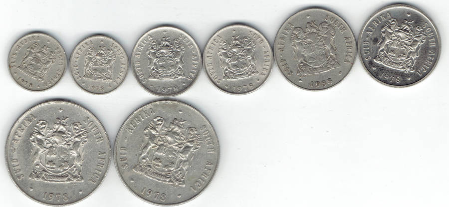 1977 R S A 5cx 2,10c x 2, 50c x 2, R1 x 2 all in EF+ grade