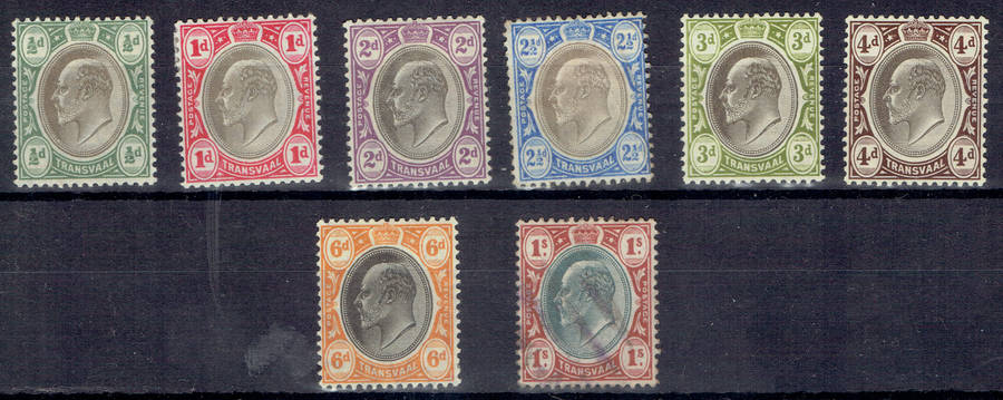 1902 TRANSVAAL K E Vll 1/2d-6d mlh singles and 1s used single CC266-272 273 CV R2651