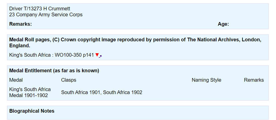 a Queen South Africa Medal QSA - DR. H. Crummett A.S.C. (Ghost Dates)