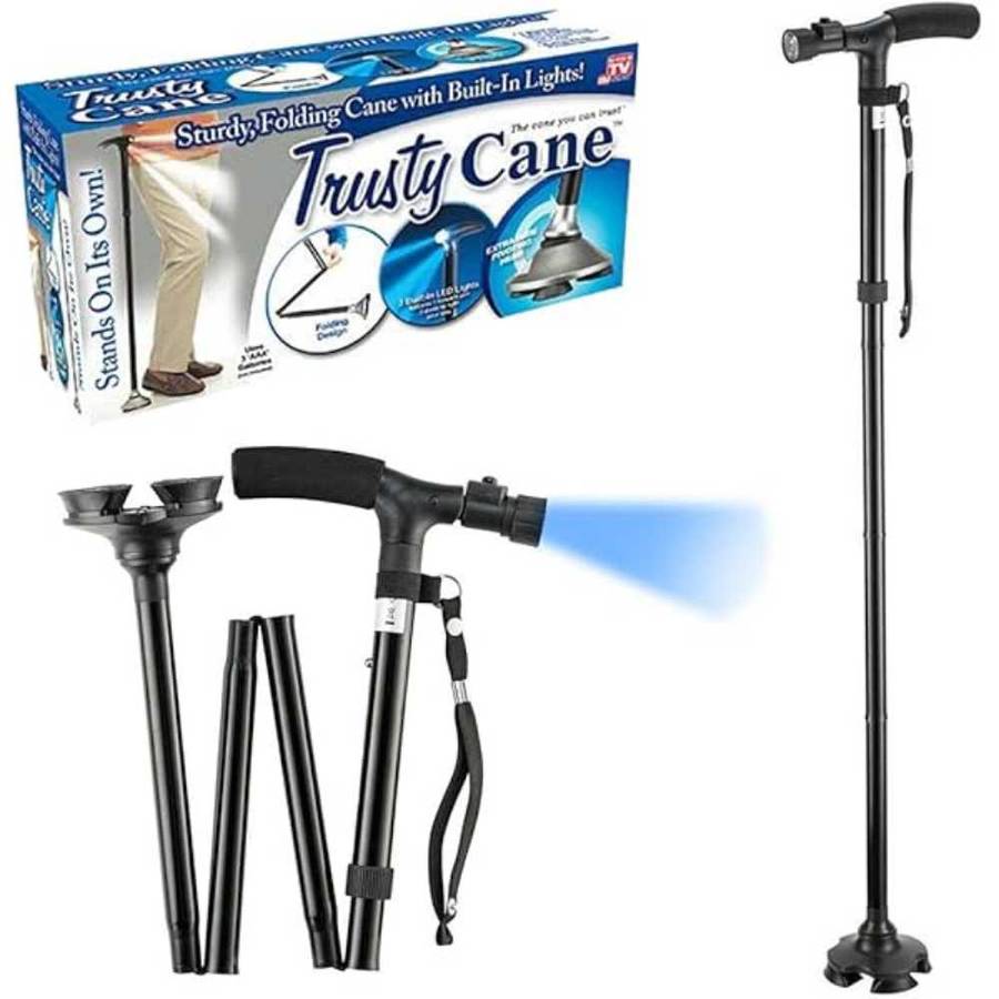 Folding Cane - Walking Stick for Elderly with LED Light Quad Base