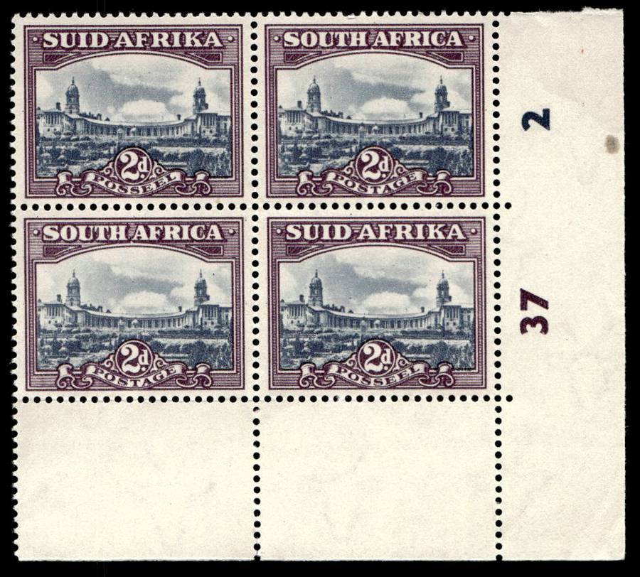 RSA 1950/03 Definitive Issue 2d Cyl No 37 2 Wmk Springbok Head