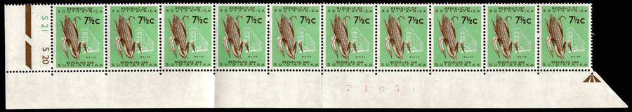 RSA 1961/05 Definitive Issue 7½c Cyl. No S21 S20 *Wmk CoA 10 stamps