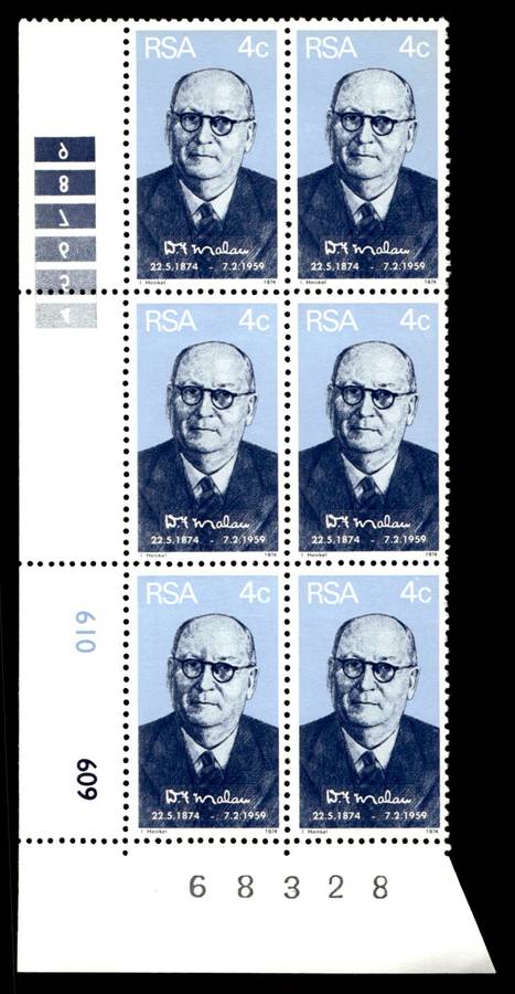 RSA 1974/05/22 Birth Centenary of Prime Minister D.F. Malan 4c Control Blocks