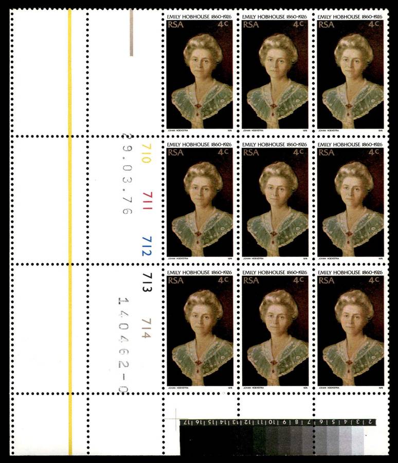 RSA 1976/03/29 50th Death Anniversary of Emily Hobhouse 4c Cyl No 710 711 712 712 714