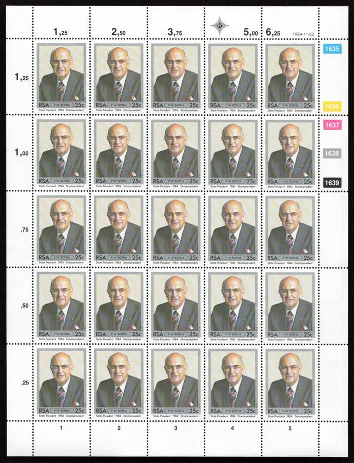 RSA 1984/11/02 Inauguration of President P.W. Botha Control Block Set * Complete Sheets